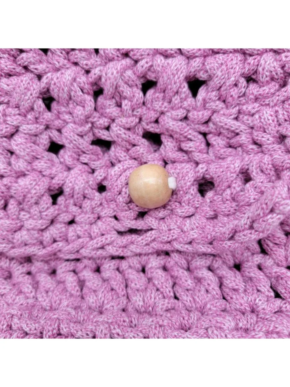 Handcrafted Shooci Crocheted Pink Shoulder Bag w/Yarn Wrap Strap & Tassel Accent - Picture 4 of 10